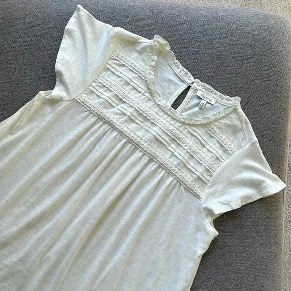 Ella Moss White Short Sleeve Blouse Top Medium - Picture 2 of 5